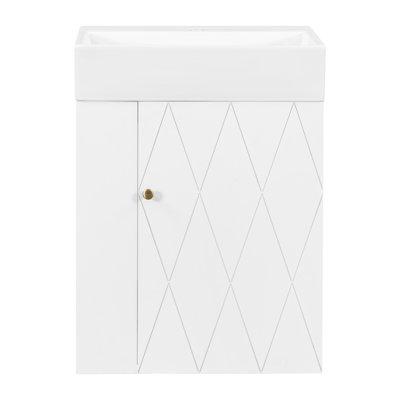 Loamridge  20 Inch Modern Wall-Mounted Vanity with Ceramic Sink and Elegant Diamond Door Design