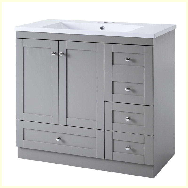 Modern Free-Standing Bathroom Vanity Cabinet with Sink, Grey