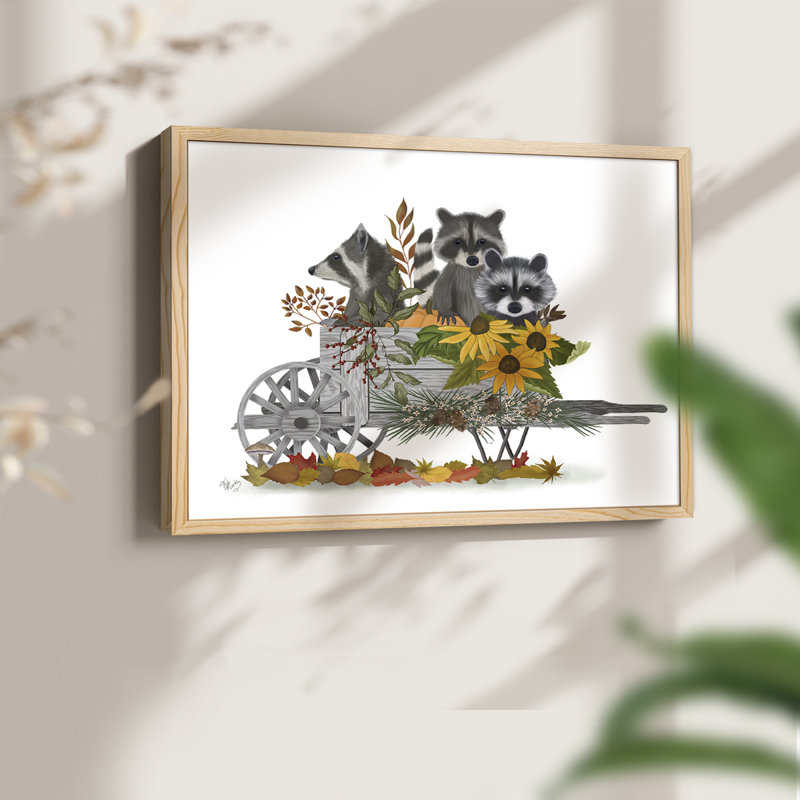 Brouette raton laveur - reproduction encadrée - réarmable, Naturel, H 22 po x l 28 po