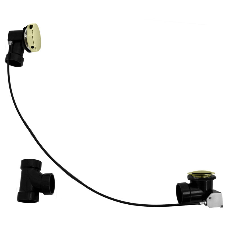35" Cable Drive Bathtub Pop-Up Drain Trim with Rotary Overflow and Sch. 40 ABS Fittings, Polished Brass