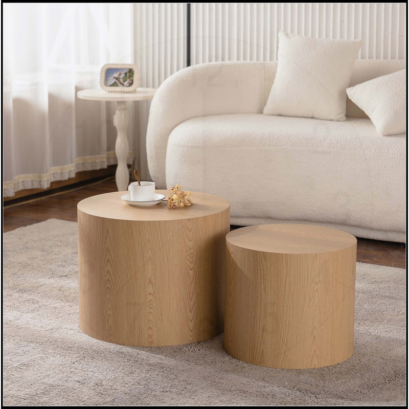 Nesting Coffee Table Set of 2 Round, Natural Wood
