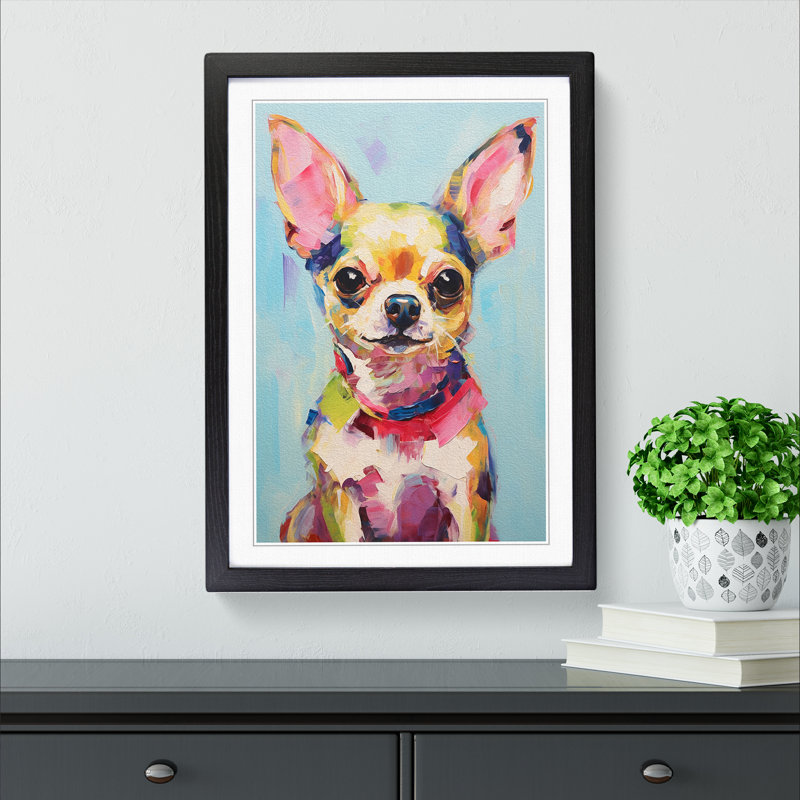 Chihuahua Gestural - Single Picture Frame Print on Wood, 34cm H x 25cm W x 2cm D, Black