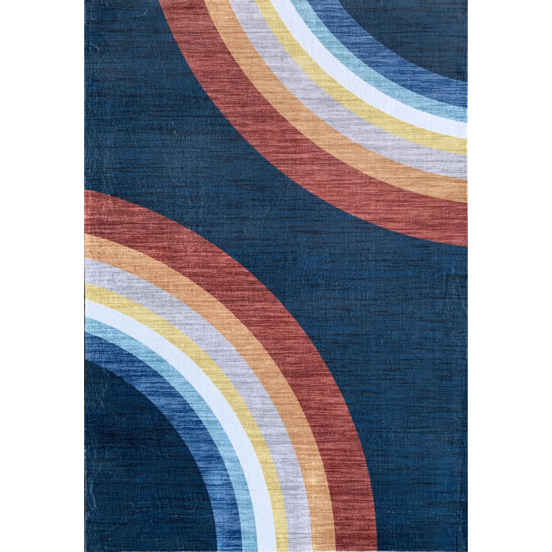 Rug Branch Marlow 8' x 11' (7'7" x 10'10") Navy/Red Rainbow Kids Area Rug, Contemporary, Medium Pile, Stain-Resistant Carpet - Playroom, Nursery, Toy Room and Bedroom