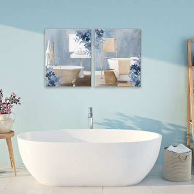 Bathroom Blues Floral Interior 2pc Canvas Set, design by Kim Allen