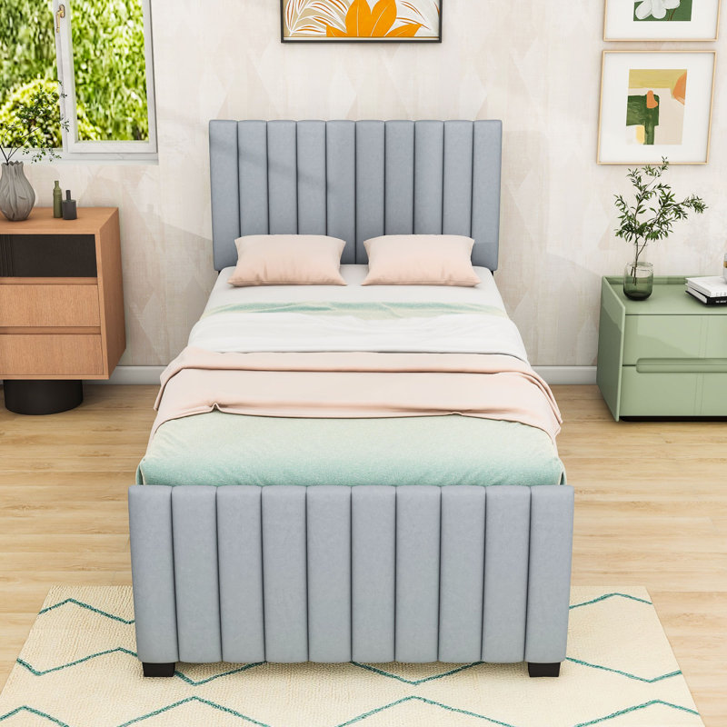Lit plateforme simple tapissier avec lit gigogne simple, Gris