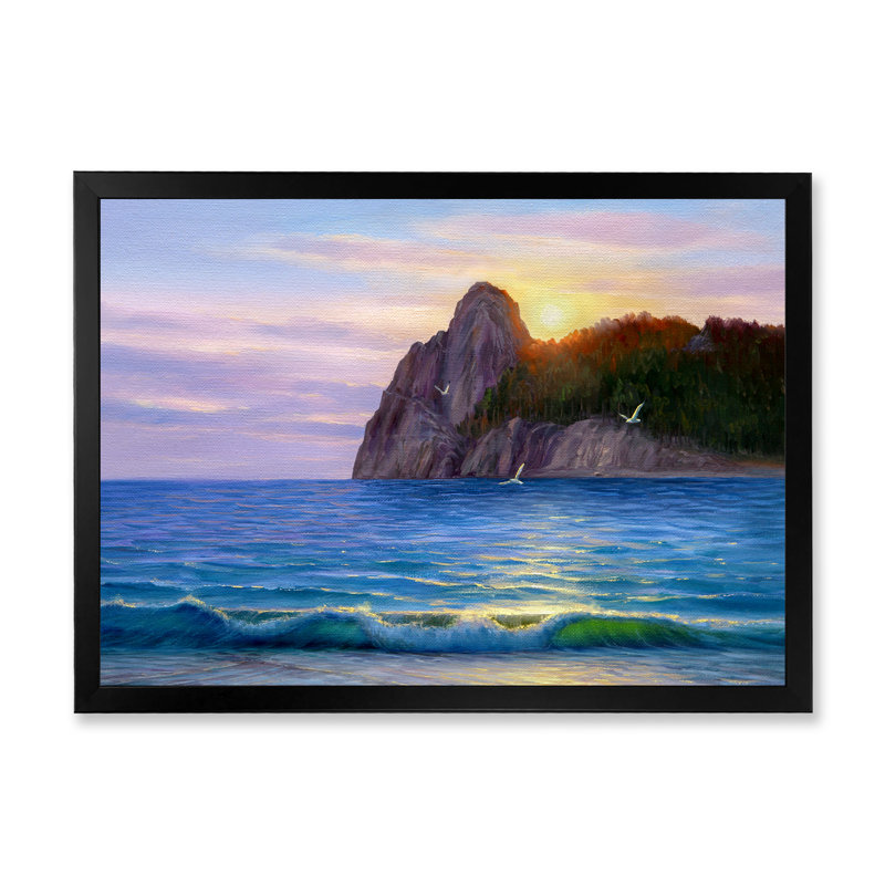 Morning Sunlight On The Sea Waves V - Art mural sur toile nautique et côtier, Impression noire sur toile encadrée