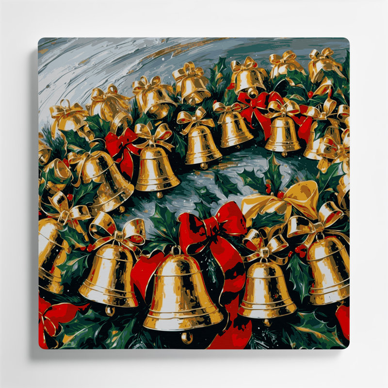 Christmas Christmas Bells Brown Metal Wall Art, 8" H x 8" W