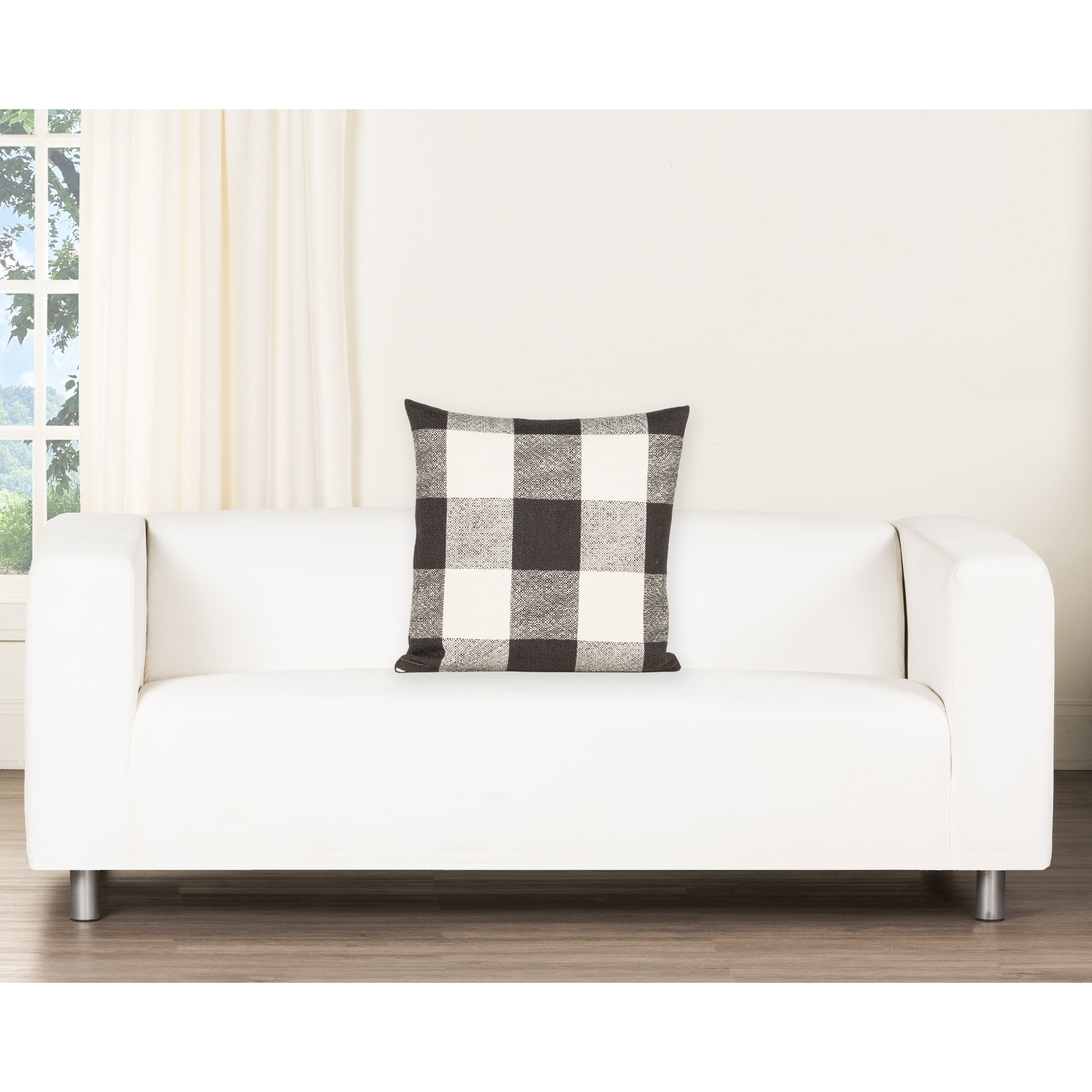 Birch Lane Cleveland Throw Pillow Throw, Polyester, Black Checkered, Square 22"
