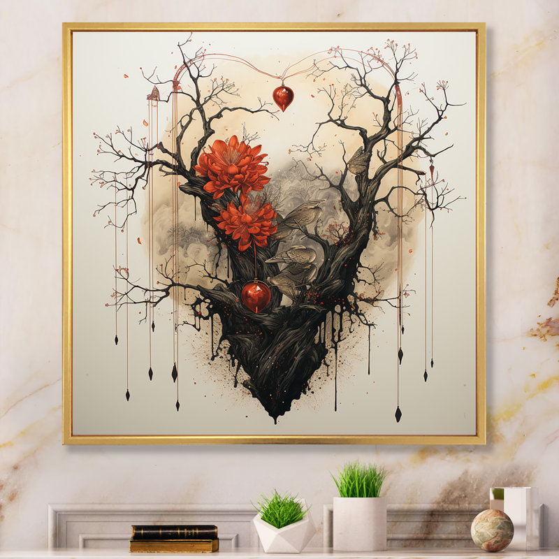 «Blossoming Love», art japonais sur toile, H 30 po x l 30 po x P 1 po, Cadre flottant doré