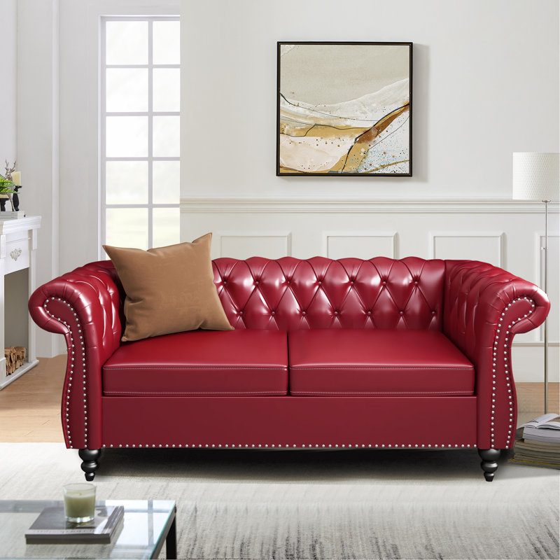 Oma 62" Rolled Arm Chesterfield Loveseat, Red