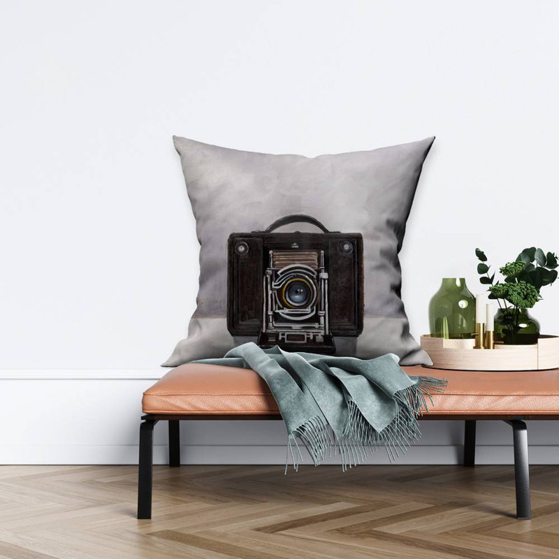 Old camera - 26"x26" Throw pillow - Poly twill - Print on demand, 26" x 26"