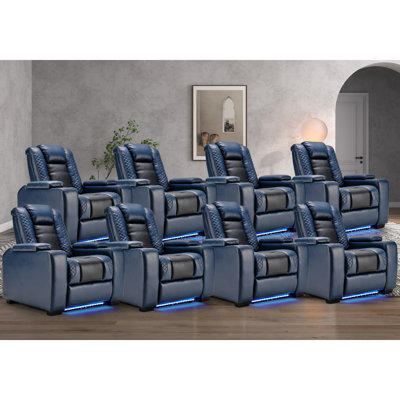 39'' Adjustable Headrest Power Recliner Man Cave Home Theater Chair With Cup Holders USB LED (Set of 8)