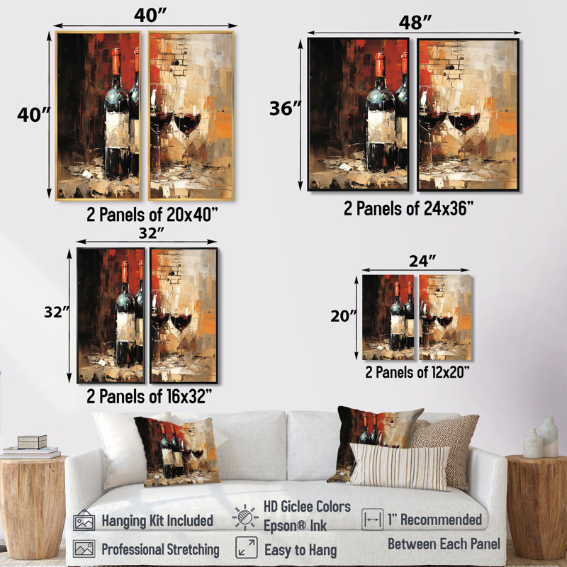 «Midnight Blue Sommeliers Red Wine - Black», art mural sur toile, 32" H x 32" W, Impression encadrée flottante, Brown