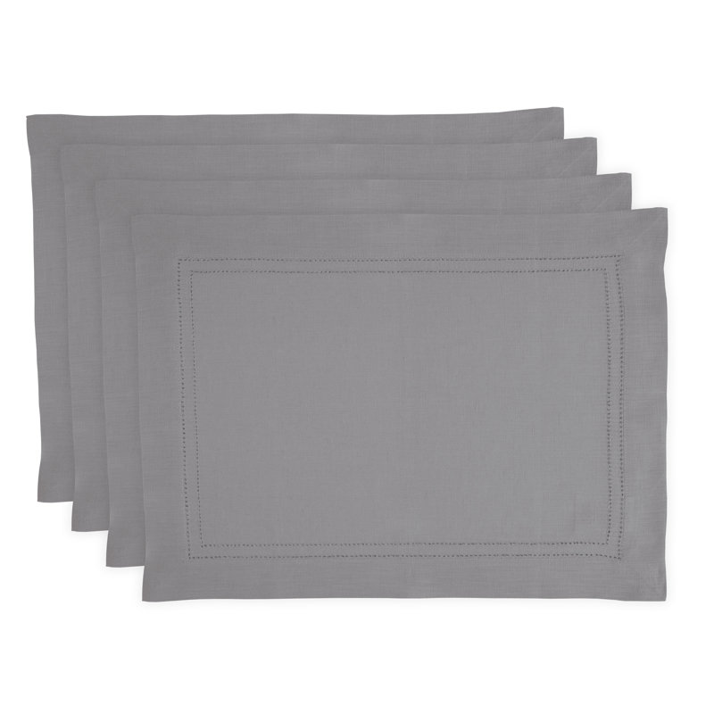 Double Hemstitch - 100% Pure Linen Placemats, Soft Grey