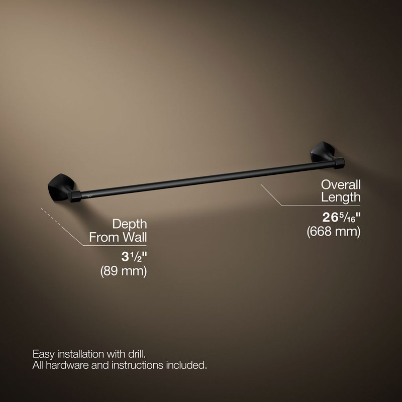 Occasion Towel Bar, Matte Black, 2.31" H x 24" W x 3.5" D