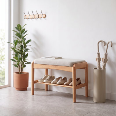 Banc à chaussures rembourré en chêne massif