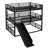 Queen over Queen over Queen Bunk Bed with Slide,Metal Triple Bunk Bed for Kids – Heavy-Duty, Space-Saving, Safety Guardrails, Noise-Reduced Design, Black-520933444