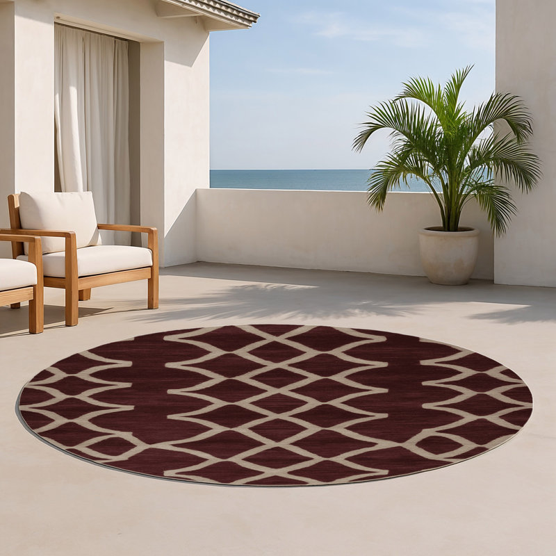 Tapis noir intérieur et extérieur Trellis, Rond 5 pi