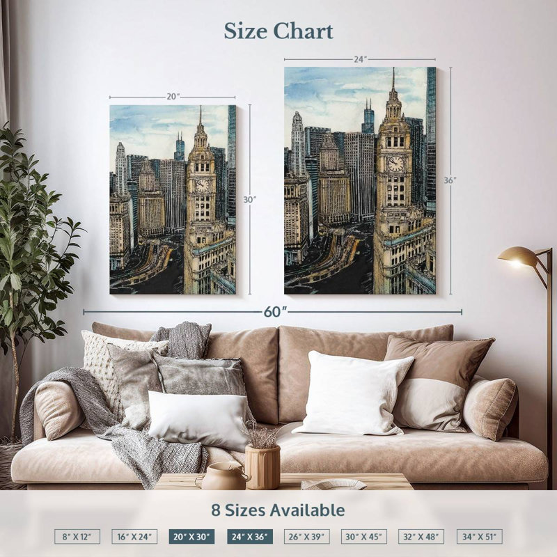 Paysage urbain américain Sireci - Chicago, H 36 po x l 24 po