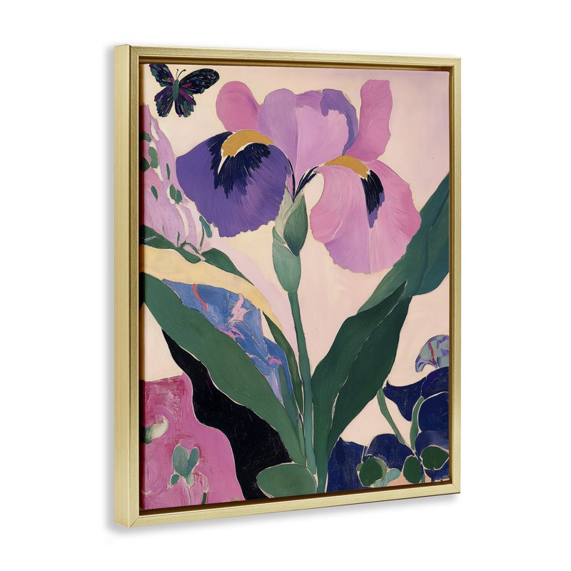 Cadre flottant Modern Iris Smiles, design par Annabelle Hall, H 21 po x l 17 po, Cadre flottant métallique doré