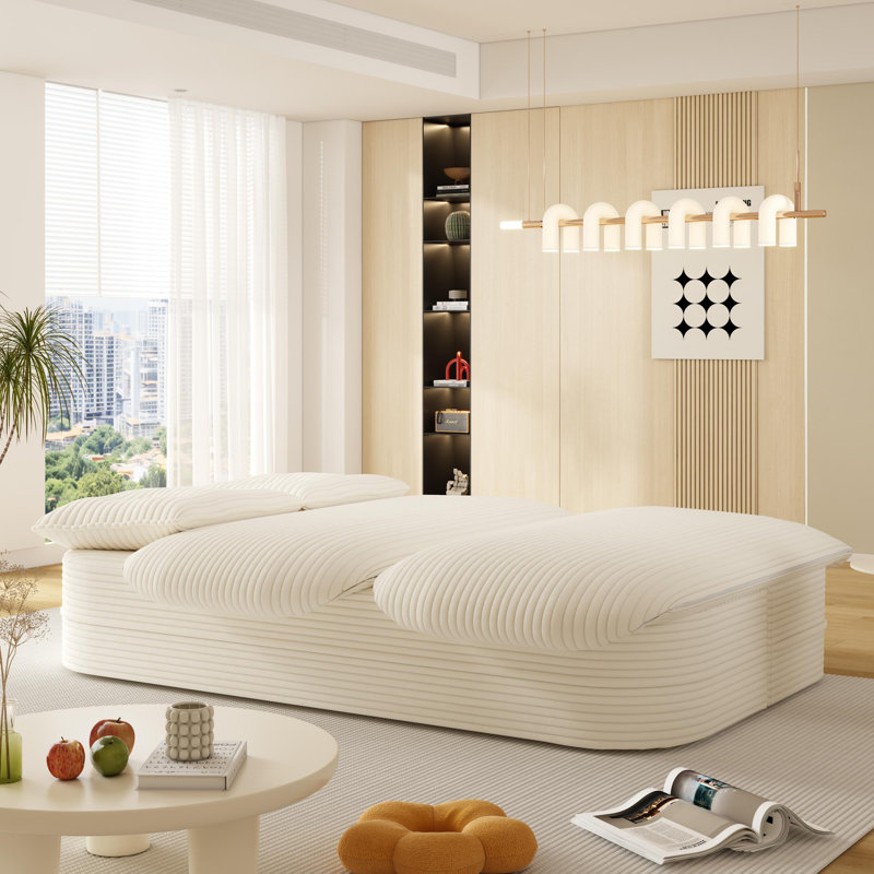 Canapé-lit pliable 78,7 po en velours côtelé 2 en 1 avec couverture et coussins Modern, Beige