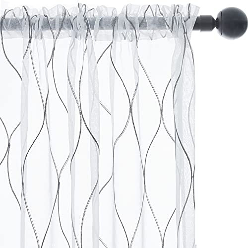 Bravar Sheer Curtain Pair, Gray, 52" W x 63" L