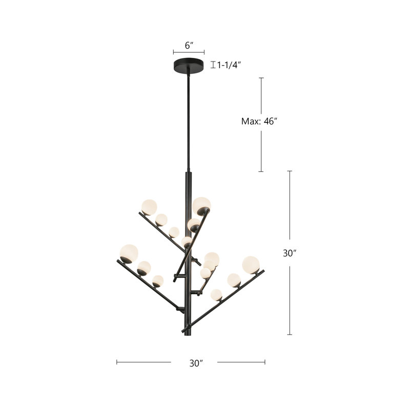 Cypress 5 Arm Opal Glass LED Chandelier, Black