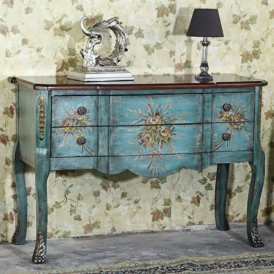 Hand-Painted Blue Entryway Cabinet Accent Chest