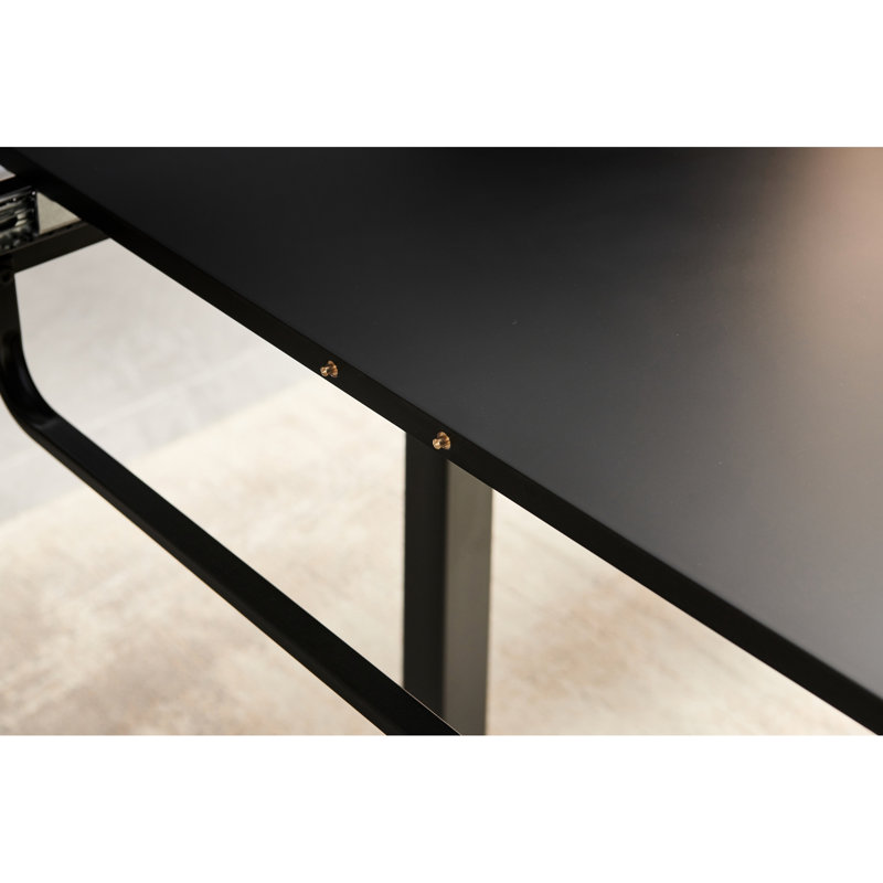 Black Square Table With Metal Leg, Top, Modern Living Room Feature Addition Table, Extendable And Practical