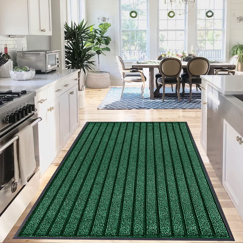 Kiyarah Non-Slip Striped Doormat, Green, Rectanguar 120 x 150cm