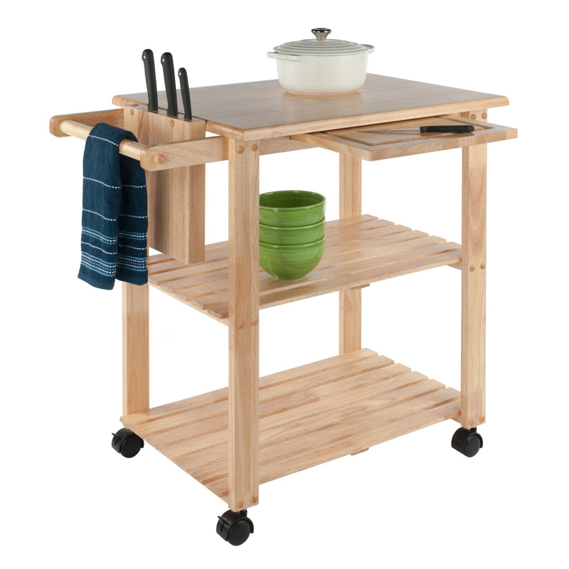 Winsome Natural Wood Kitchen Cart with Wine Rack and Storage