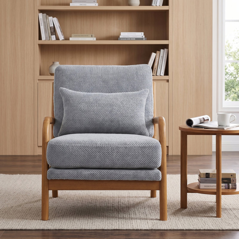 Chaise longue en bois massif avec revêtement Nubby, accoudoirs courbés et mousse à mémoire de forme haute densité pour plus de confort et de style