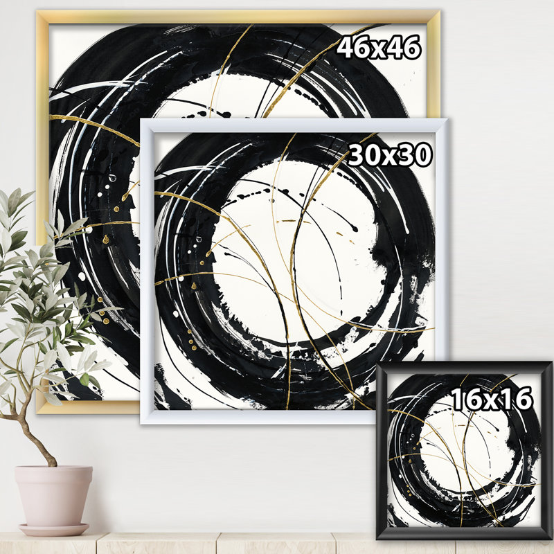 «Gold Metallic Circle», reproduction sur toile encadrée, Cadre blanc, H 16 po x l 16 po x P 1 po