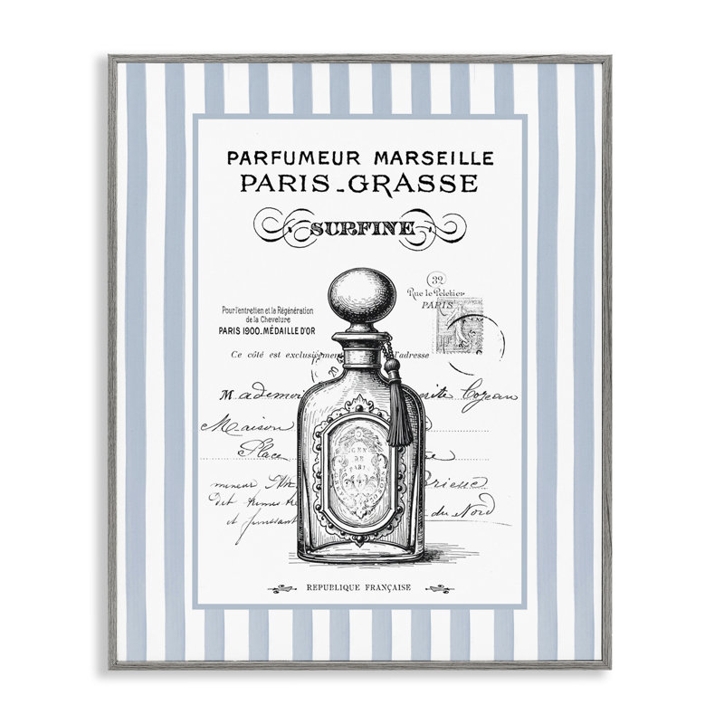 Giclée encadrée de parfum français sur rayures, design par lettré et doublé, Estampe numérique Farmhouse, H 30 po x l 24 po