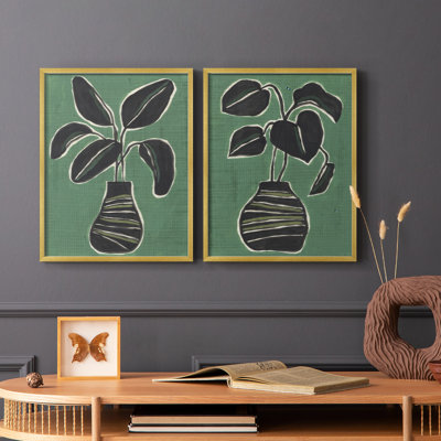 Palmier en pot Jade I - impression encadrée de qualité supérieure - prêt à être accroché - aucun clou requis - aucun clou requis