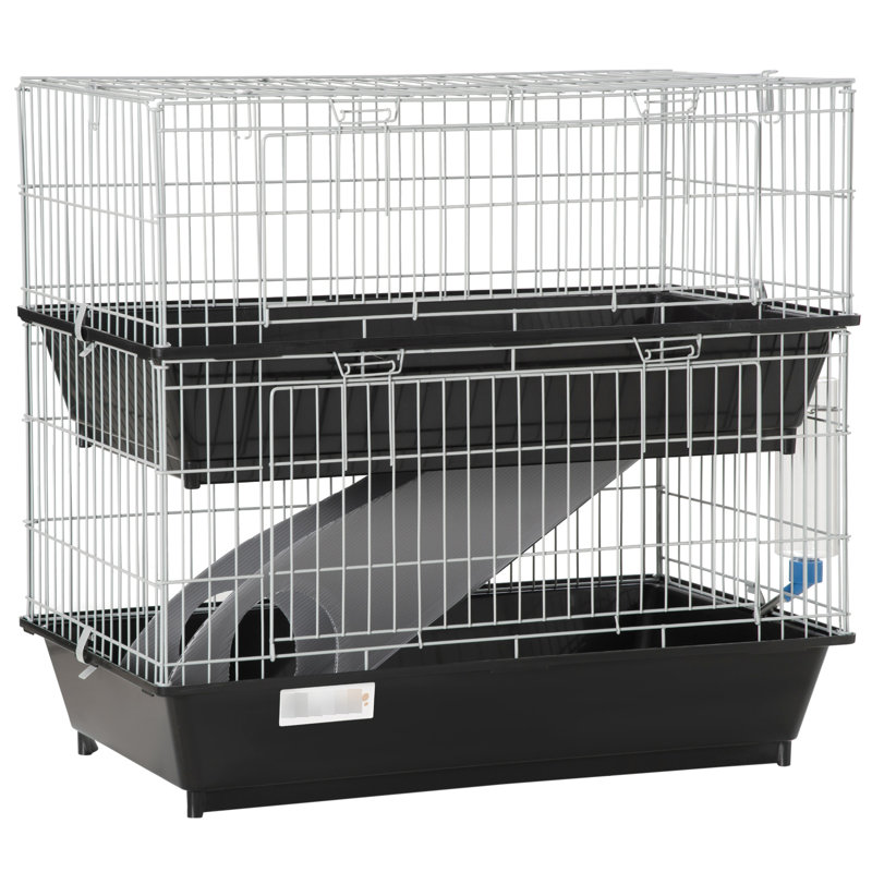 Cadre noir en métal pour 2 petits animaux avec option de nettoyage facile et plateaux profonds