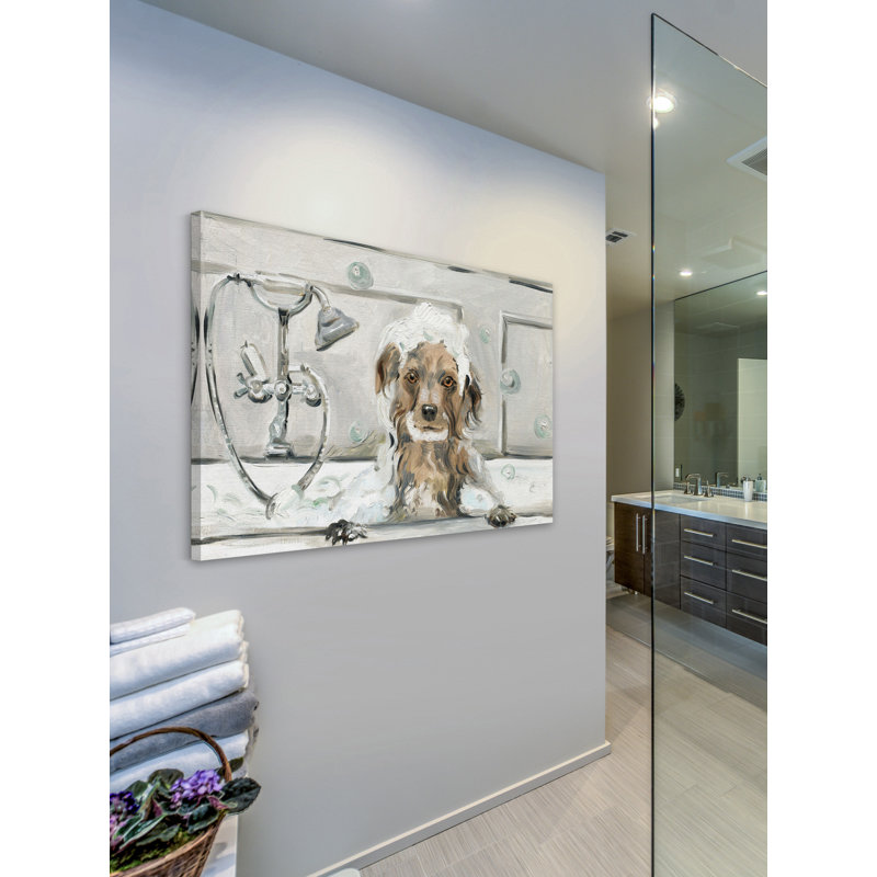 « bubble bain chiot »-impression sur toile tendue, H 12 po x l 18 po x p 1,5 po