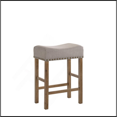 Tabouret à hauteur de comptoir Martha II en lin brun clair et chêne vieilli (ensemble de 2)