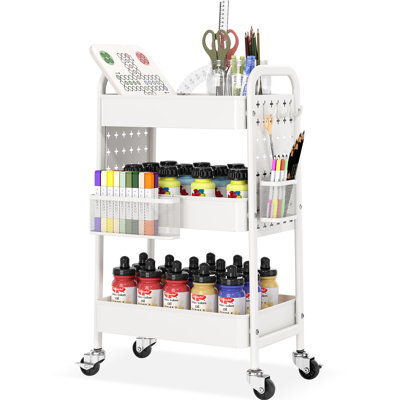 3-Tiers Stainless Steel Utility Cart with Wheels,17.7*11.8*29.5 inch Rolling Cart,Metal Cart, Salon Trolley Cart,Kitchen Storage Cart,Bathroom Cart,Metal Cart