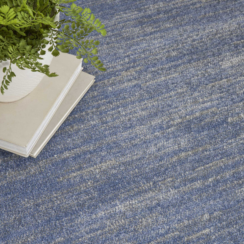 Mulican Solid Color Machine Made Power Loom Polypropylene Indoor / Outdoor Area Rug in Blue, Rectangle 6' x 9'