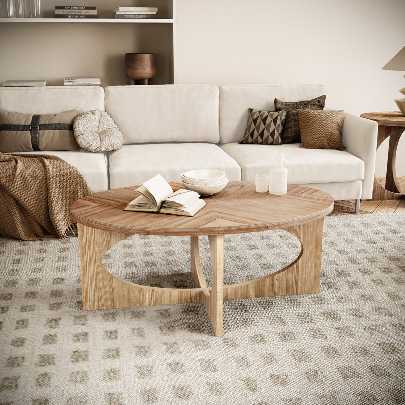 Lamanuel Cross Legs Oval Coffee Table with Wood Grain Top For Living Room
