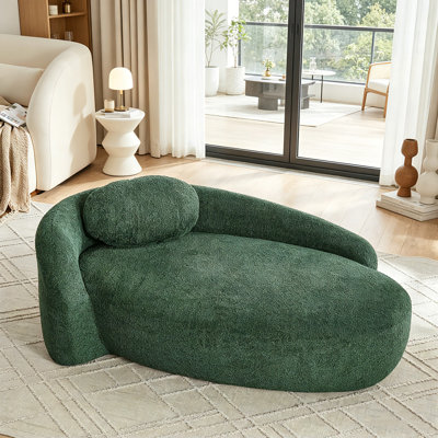 Fauteuil à billes ovale vert moderne avec dossier, accoudoirs et coussins - pour le salon ou la chambre à coucher.
