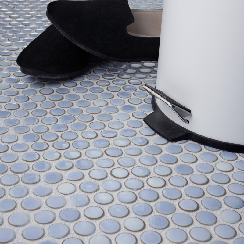 Hudson Penny Round .80" x .80" Porcelain Penny Round Mosaic Wall & Floor Tile, Frost Blue