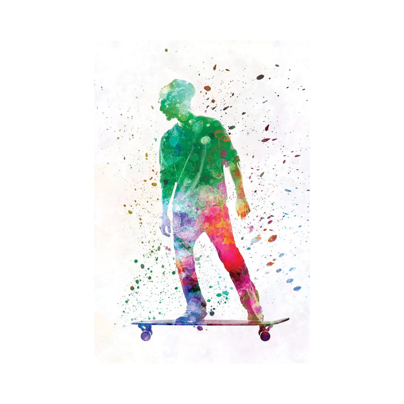 Skateboarder In Watercolor VIII by Paul Rommer - Gallery-Wrapped Canvas Giclée on Canvas, No Frame, 20.32 cm H x 30.48 cm W