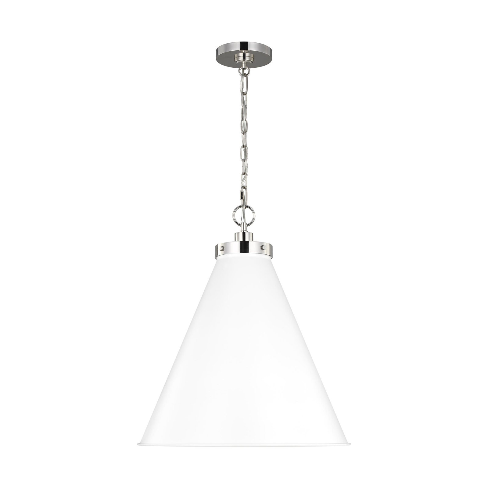 Arnell Single Light Metal Dimmable Pendant, Polished Nickel, Matte White, 22.625" H x 19.5" W x 19.5" D
