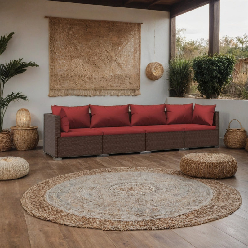 Ensemble de canapé modulaire de patio 4 pièces avec 6 coussins, 4 coussins, brun rouge