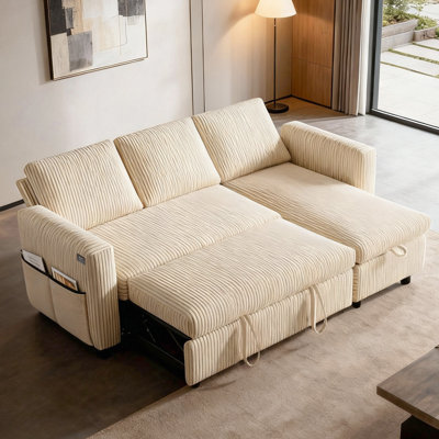 Sleeper Sofa Bed, 81” Pull Out Couch Bed with Reversible Storage Chaise, 3 in 1 L-Shaped Couch for Living Room by Latitude Run