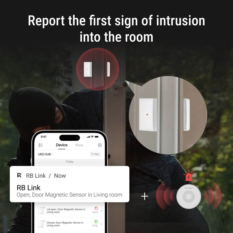 Roombanker Surface-Mounted Door Magnetic Sensor with AES Encryption - Remote Monitoring & Easy Installation