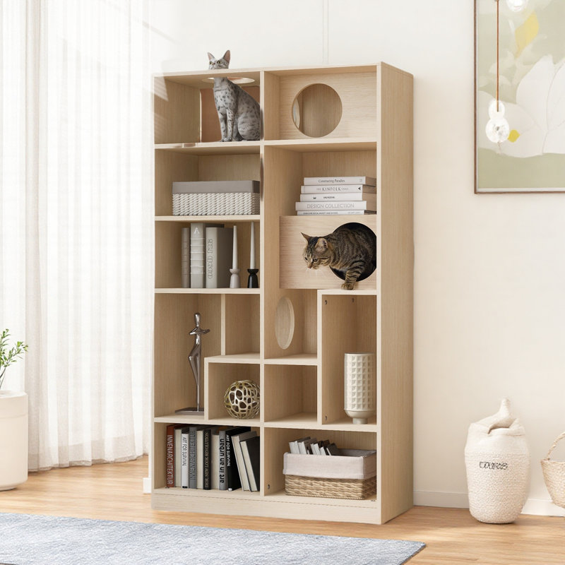 Modern Cat Bookcase Cat Tree Shelves With Storage Shelves And Cat Holes