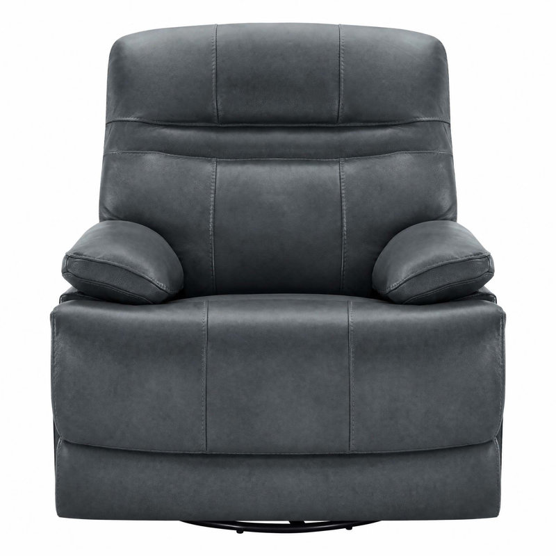 Fauteuil inclinable électrique pivotant de 35,4 po en cuir véritable avec appui-tête réglable Felisa, Bleu